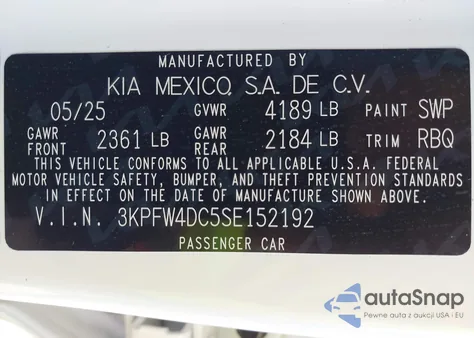 2025 Kia K4 Gt-Line Turbo z USA, uszkodzony, nr VIN 3KPFW4DC5SE152192